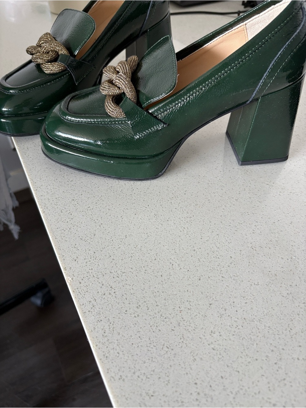 Ron White Emerald Patent Chain-Trim Block Heels - Picture 2 of 2
